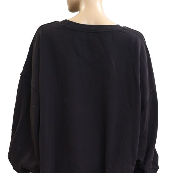 Free People Trish Sweatshirt Top Oversized Slouchy Solid Ribbed Cotton M 283712 - Picture 8 of 9